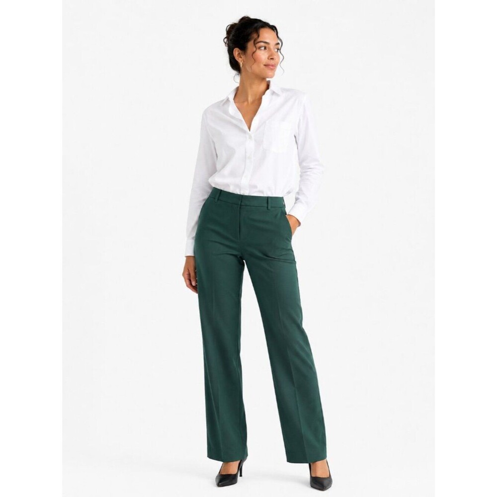 J.Crew 100% Wool Dress Pants Size 14 Green Straight Leg Career Office